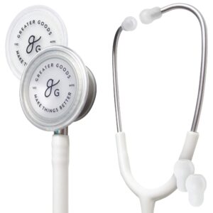 greater goods premium dual-head clinical grade stethoscope for doctors, nurses, students, white