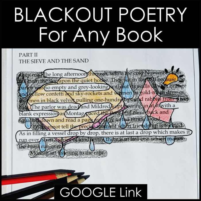 Blackout Poetry Assignment for Any Book With Google Drive Version for Print and Online Classrooms