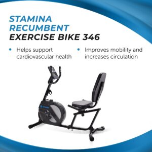 Stamina Recumbent Exercise Bike 1346 - Exercise Bike with Smart Workout App - Recumbent Exercise Bike for Home Workout - Up to 250 lbs Weight Capacity Black