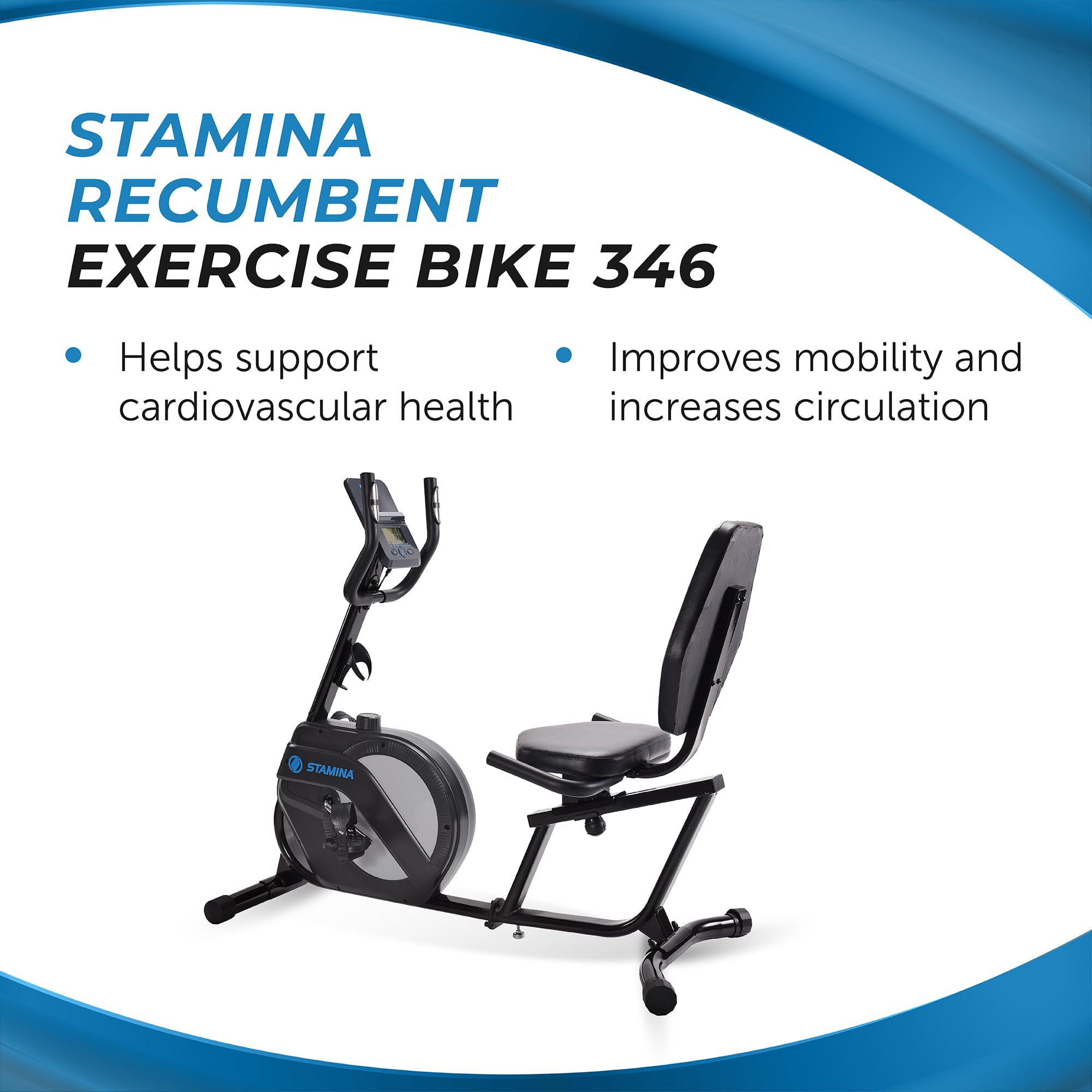 Stamina Recumbent Exercise Bike 1346 - Exercise Bike with Smart Workout App - Recumbent Exercise Bike for Home Workout - Up to 250 lbs Weight Capacity Black