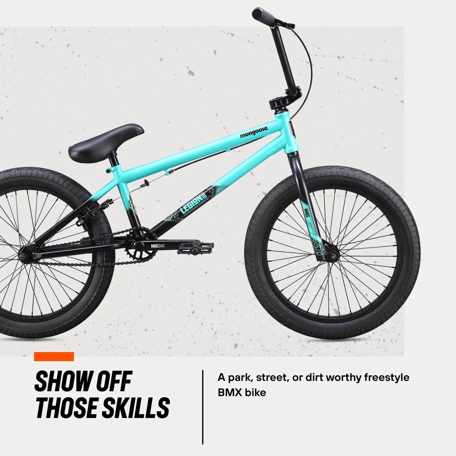 Mongoose Legion L60 Kids Freestyle BMX Bike, Intermediate Rider, Boys and Girls Bikes, 20-Inch Wheels, Hi-Ten Steel Frame, Micro Drive 25x9T BMX Gearing, Teal