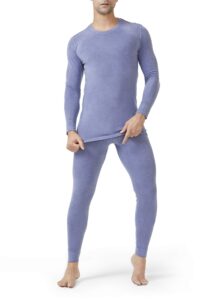 david archy men's thermal underwear set winter warm base layers thermal top and bottom long johns set heather moonlight blue,l