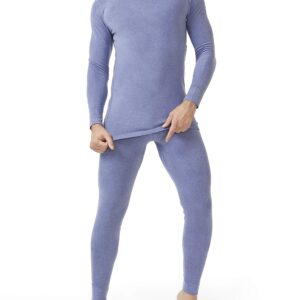 DAVID ARCHY Men's Thermal Underwear Set Winter Warm Base Layers Thermal Top and Bottom Long Johns Set Heather Moonlight Blue,L