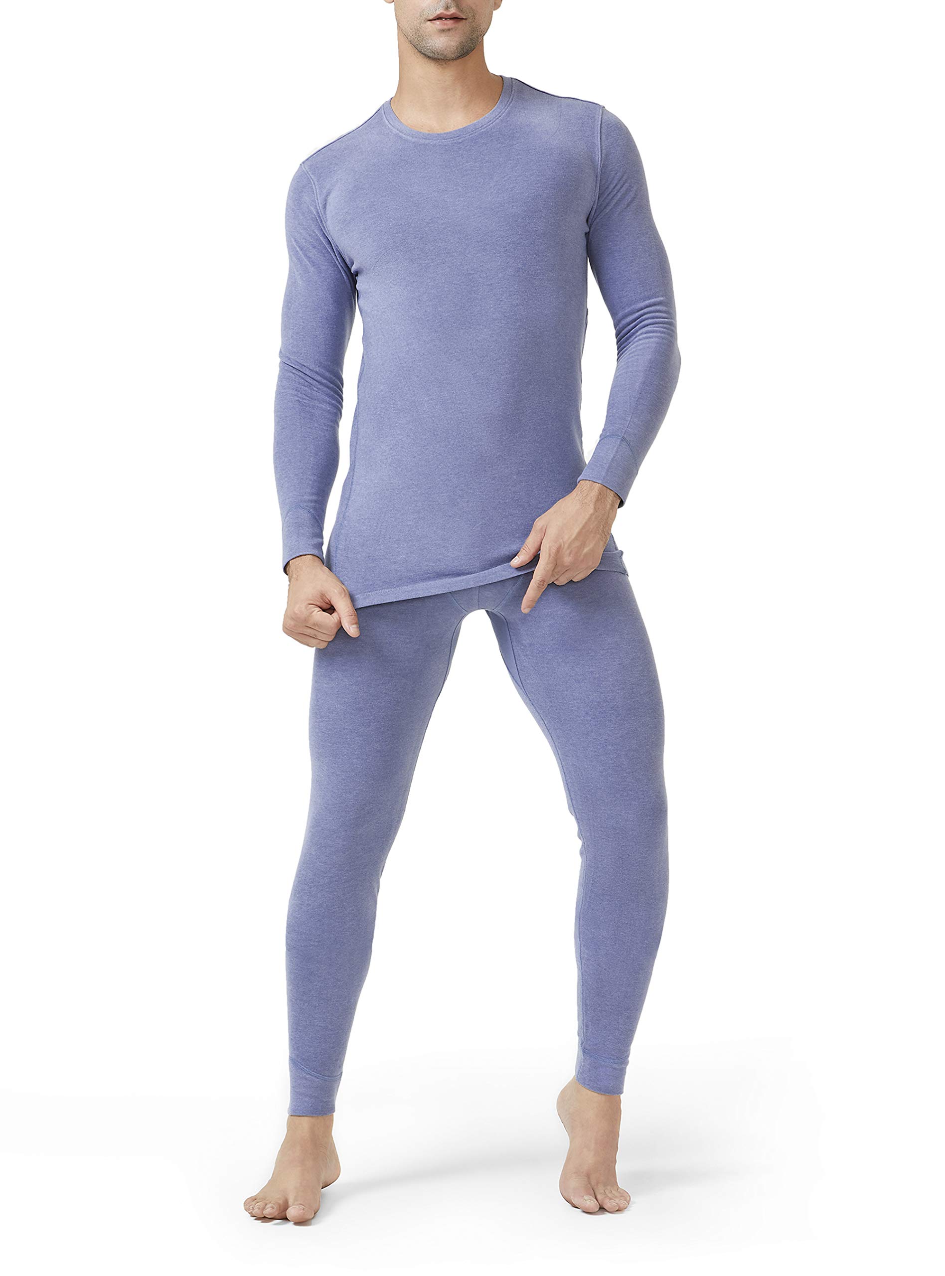 DAVID ARCHY Men's Thermal Underwear Set Winter Warm Base Layers Thermal Top and Bottom Long Johns Set Heather Moonlight Blue,L