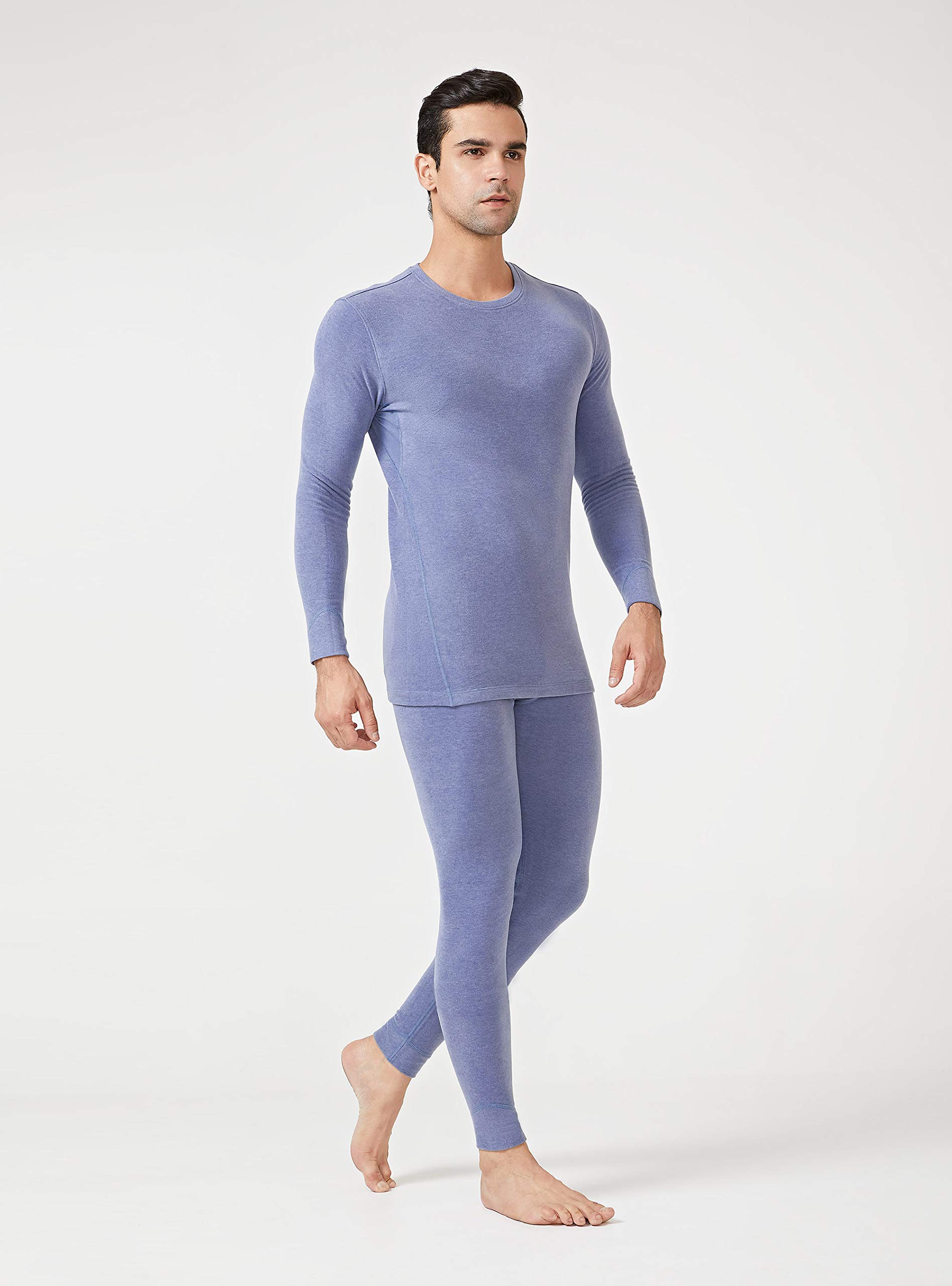 DAVID ARCHY Men's Thermal Underwear Set Winter Warm Base Layers Thermal Top and Bottom Long Johns Set Heather Moonlight Blue,L