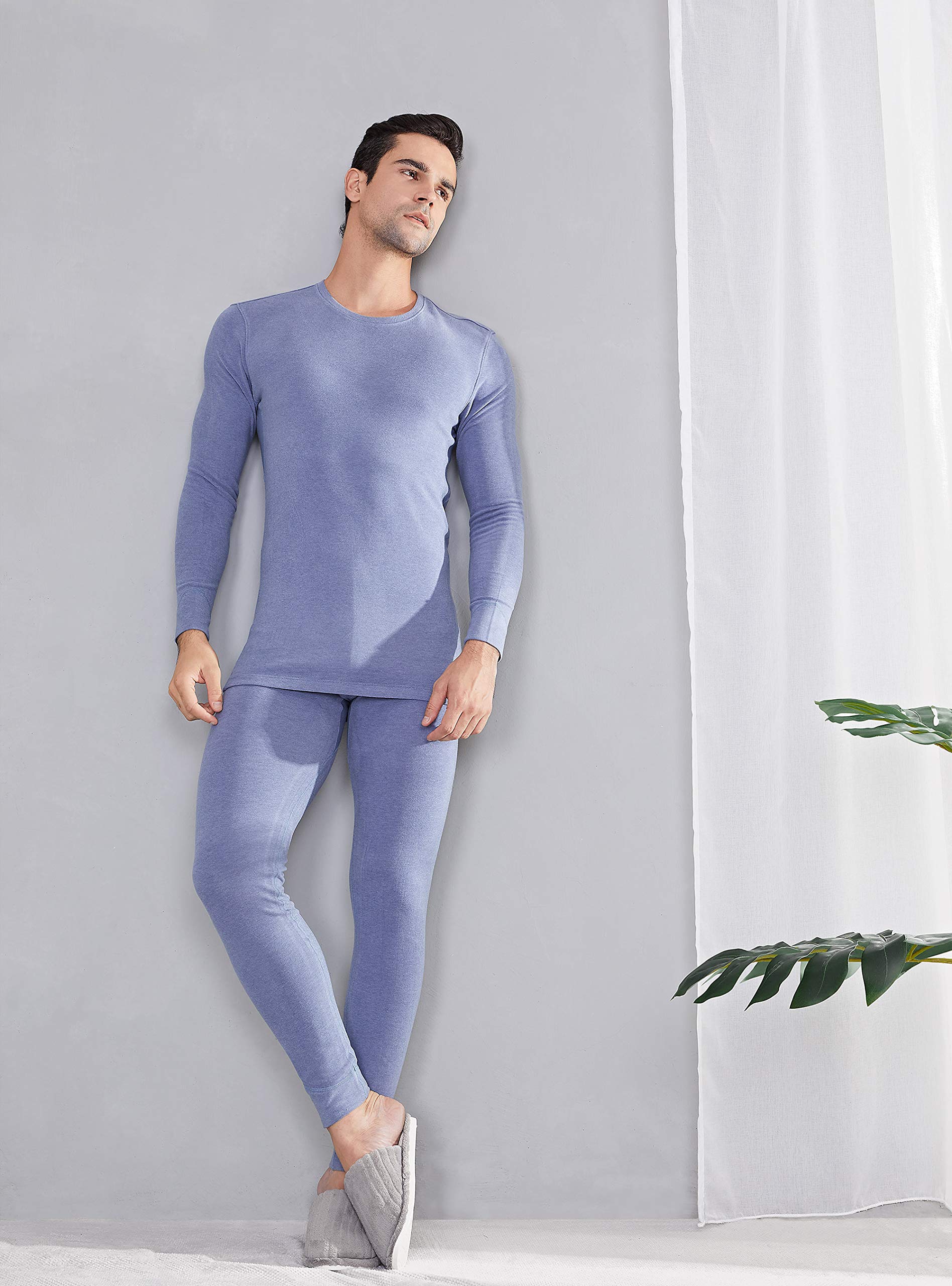 DAVID ARCHY Men's Thermal Underwear Set Winter Warm Base Layers Thermal Top and Bottom Long Johns Set Heather Moonlight Blue,L