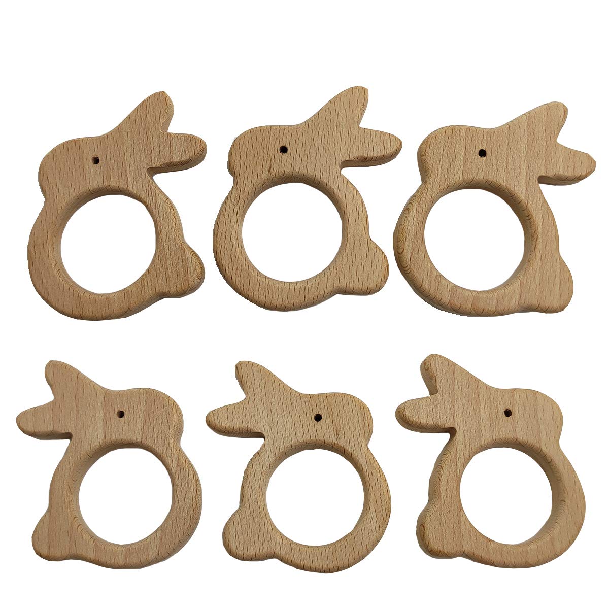 Alenybeby 10pcs Lovely Cartoon Wood Rabbit Pendant Pure Natural Animal Shape Beech Wooden Handmade Cut Pattern DIY Beading Necklace Pendant (rabbit 10pcs)