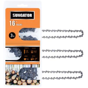 sungator 3-pack 16 inch chainsaw chain sg-r56, chainsaw blades compatible with milwaukee m18, 3/8" lp pitch - .043" gauge - 56 drive links, 90px056g chain, compatible with dewalt, poulan, greenworks