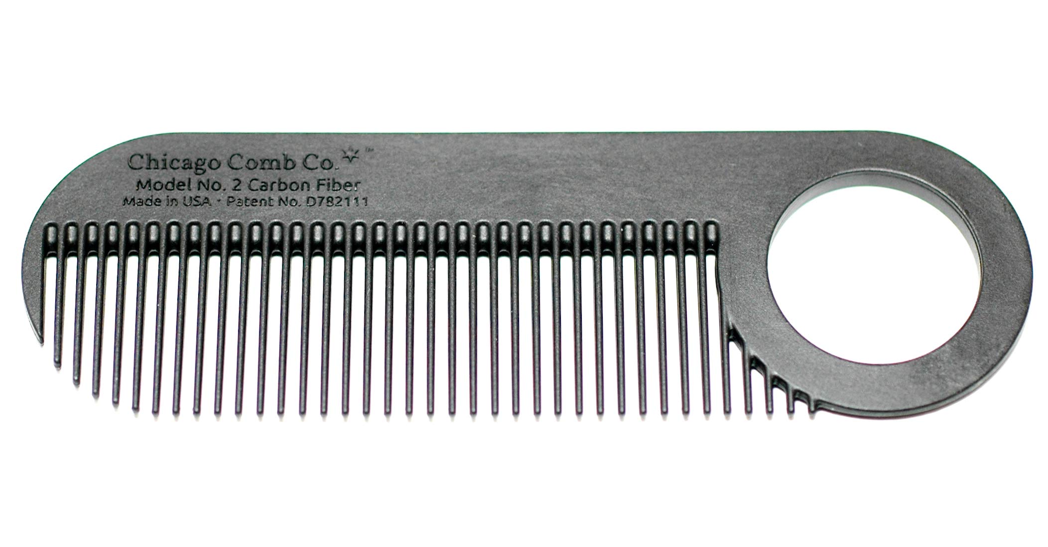 Chicago Comb Model 2 Carbon Fiber, Made in USA, Anti-static, 4 inches (10 cm) long, Fine-tooth, Pocket & Travel comb, for Thinner Hair, Beard & Mustache comb