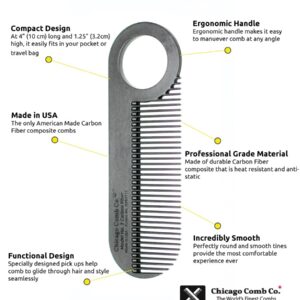 Chicago Comb Model 2 Carbon Fiber, Made in USA, Anti-static, 4 inches (10 cm) long, Fine-tooth, Pocket & Travel comb, for Thinner Hair, Beard & Mustache comb