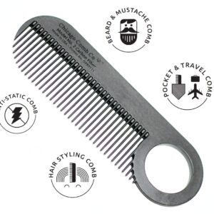 Chicago Comb Model 2 Carbon Fiber, Made in USA, Anti-static, 4 inches (10 cm) long, Fine-tooth, Pocket & Travel comb, for Thinner Hair, Beard & Mustache comb