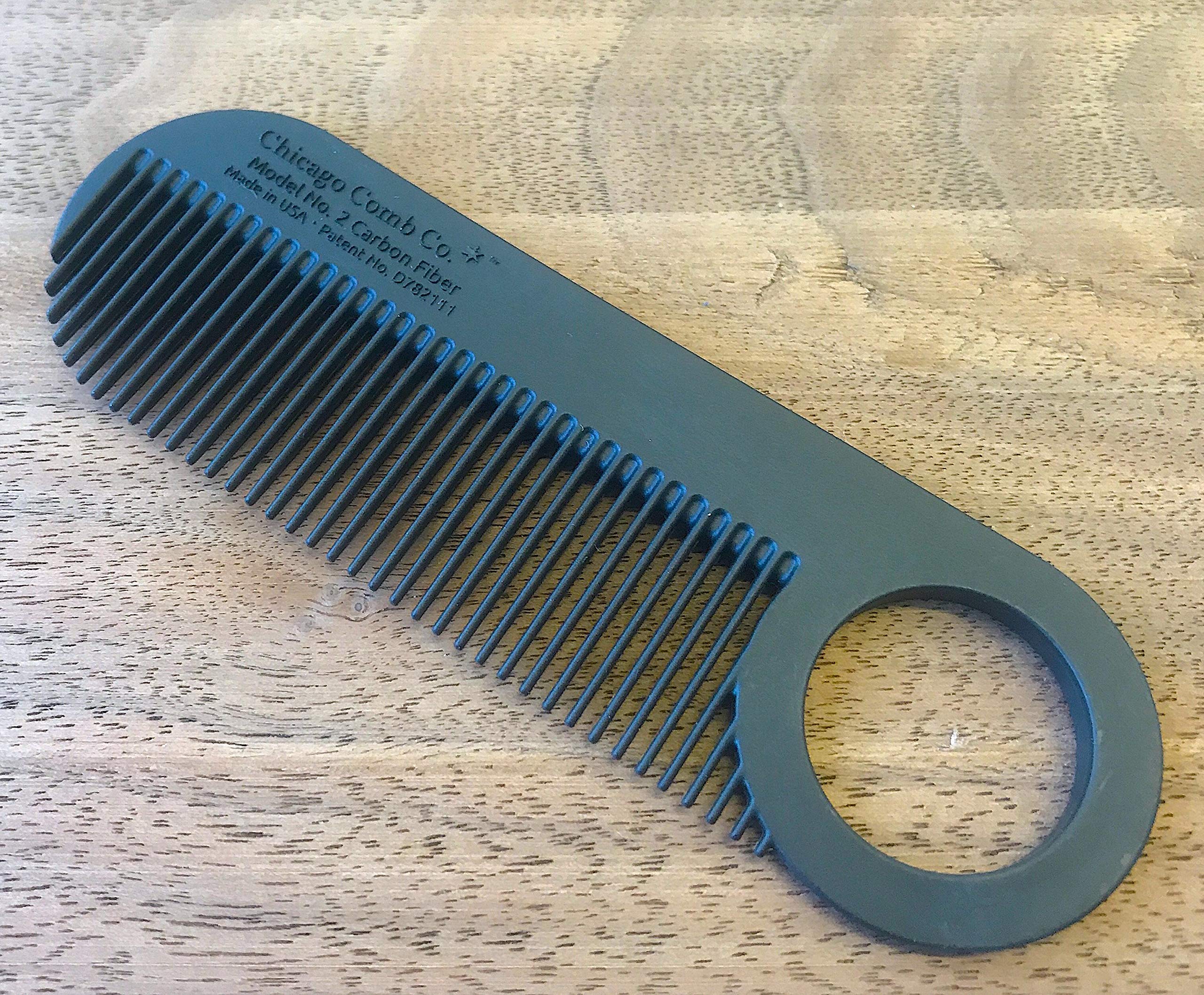 Chicago Comb Model 2 Carbon Fiber, Made in USA, Anti-static, 4 inches (10 cm) long, Fine-tooth, Pocket & Travel comb, for Thinner Hair, Beard & Mustache comb