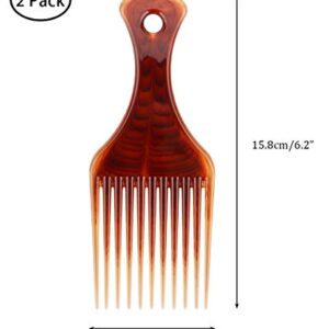 Beomeen Hair Pick Comb for Curly Hair, 2 Pack Smooth Afro Comb Lift Detangle Hair Comb Hair Picks for Men No Frizz Wide Tooth Comb Hair Styling Tool