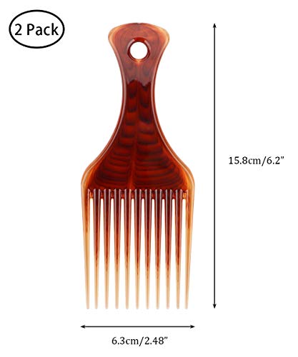 Beomeen Hair Pick Comb for Curly Hair, 2 Pack Smooth Afro Comb Lift Detangle Hair Comb Hair Picks for Men No Frizz Wide Tooth Comb Hair Styling Tool