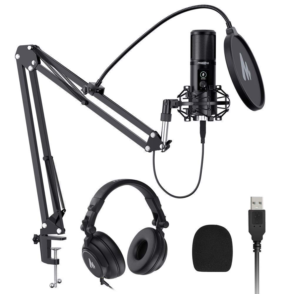 MAONO AU-PM421 USB Microphone with AU-MH601 Studio Monitor Headphones Bundle Plug and Play for Podcast, YouTube, Music…