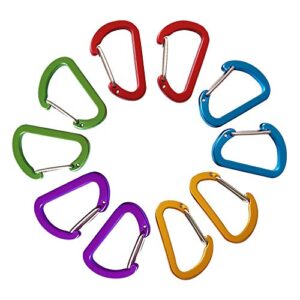 abcool 10pcs keychain clips mini carabiner - 1 5/8inch small aluminum durable quick release auto locking d-shape spring loaded wire gate clip for home, rv, camping, fishing, hiking, traveling