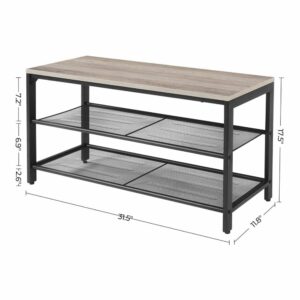 VASAGLE Shoe Bench, Shoe Rack with 2 Mesh Shelves, Shoe Storage Organizer for Entryway Hall, Metal, Industrial, Greige and Black ULBS074B02