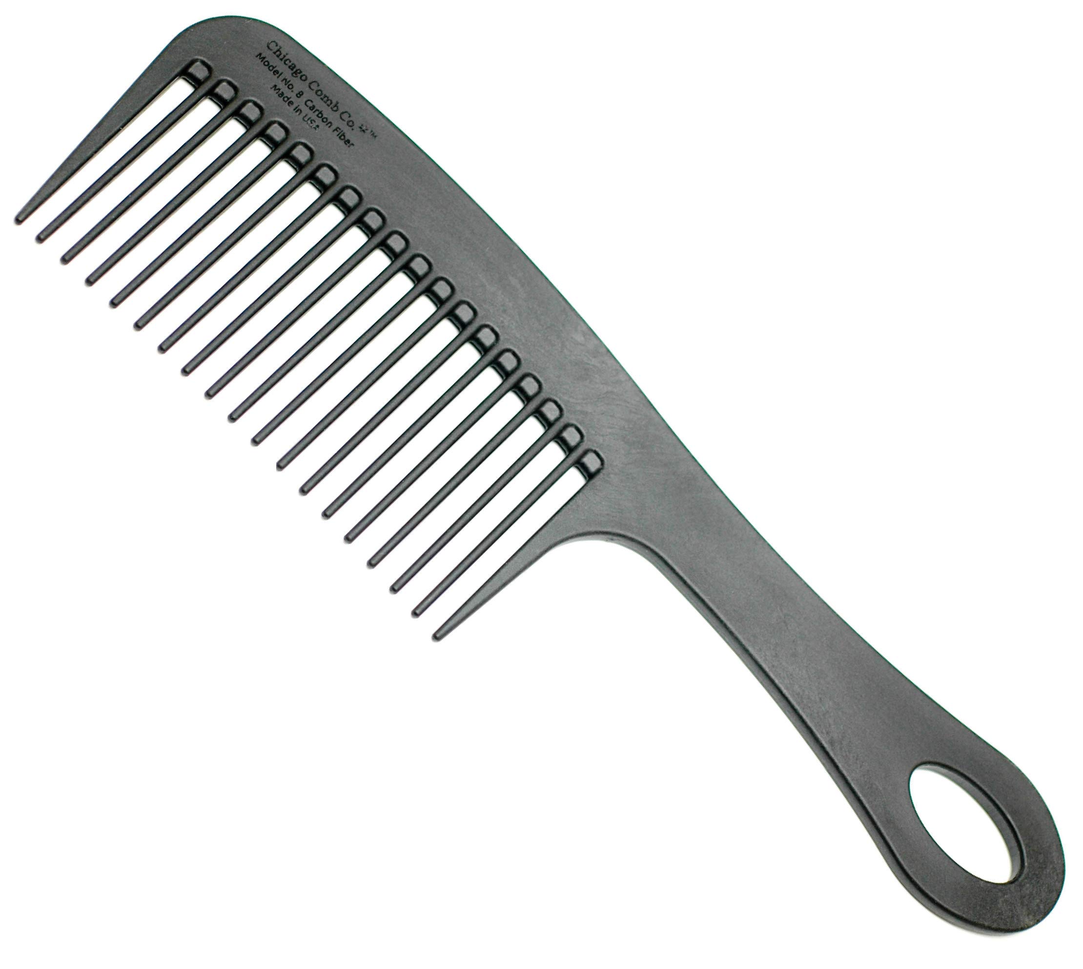 Chicago Comb Model 8 Carbon Fiber, Made in USA, Anti-static, Detangling & Shower comb, adds Lift & Volume, 8.5 inches (21.5 cm) long