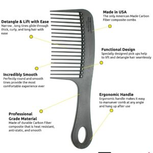 Chicago Comb Model 8 Carbon Fiber, Made in USA, Anti-static, Detangling & Shower comb, adds Lift & Volume, 8.5 inches (21.5 cm) long