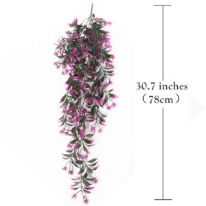 Artificial Hanging Ivy, PASYOU Vine Plastic Plants Grass Leaves Foliage Vines, UV Resistant Greenery Fake Flowers for Home Indoor Outdoor Garden Door Wall Wedding Party DIY Decoration - Fuchsia 4 Pack