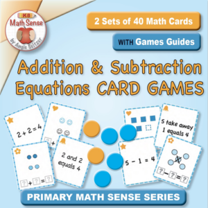 addition and subtraction equations card games: 2 sets of 40 math cards with games guide ka13