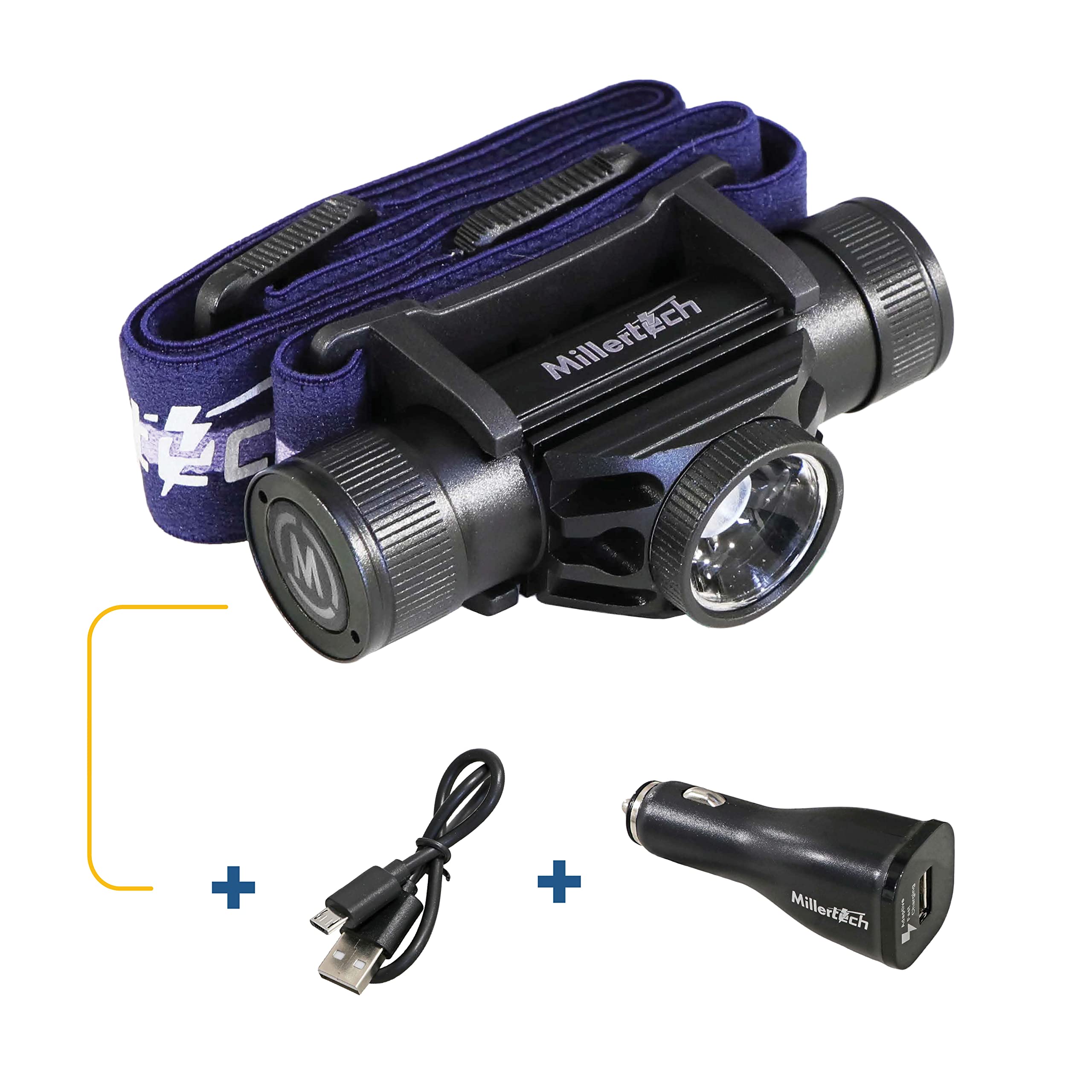 Millertech #556 - High Power Rechargeable CREE LED Headlamp 750 Lumens - 2nd Generation with USB-C Charging Cable