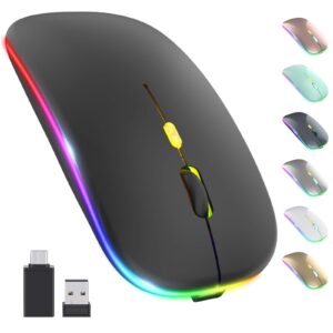 【Upgrade】 LED Wireless Mouse, Slim Silent Mouse 2.4G Portable Mobile Optical Office Mouse with USB & Type-c Receiver, 3 Adjustable DPI Levels for Notebook, PC, Laptop, Computer, MacBook (Black)