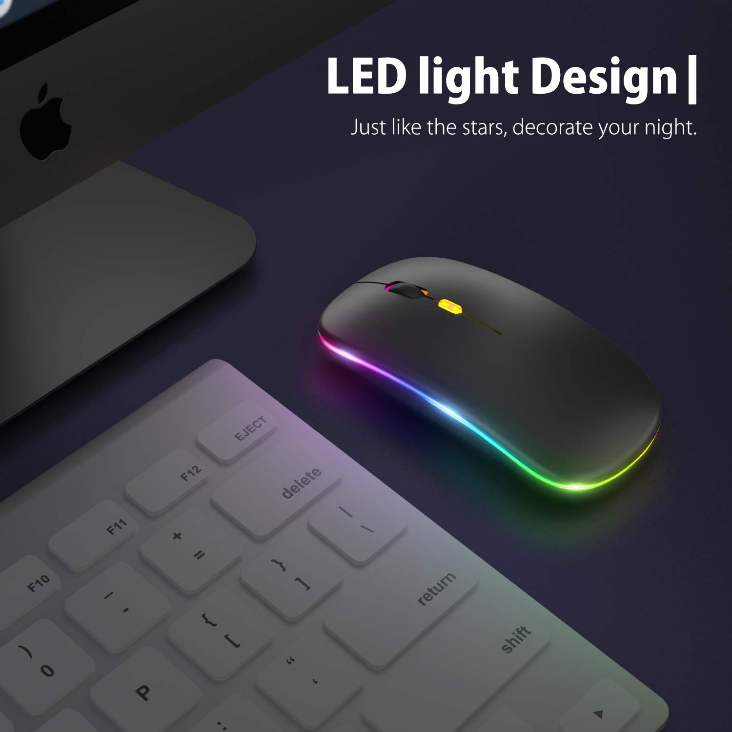 【Upgrade】 LED Wireless Mouse, Slim Silent Mouse 2.4G Portable Mobile Optical Office Mouse with USB & Type-c Receiver, 3 Adjustable DPI Levels for Notebook, PC, Laptop, Computer, MacBook (Black)