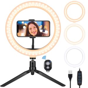 OCROUKI Ring Light with Stand and Phone Holder - Selfie Ring Light with Tripod Stand,3 Lighting Modes and 10 Brightness Levels,for Tiktok,YouTube, Makeup,for Phone and Computer (10.2Inch)