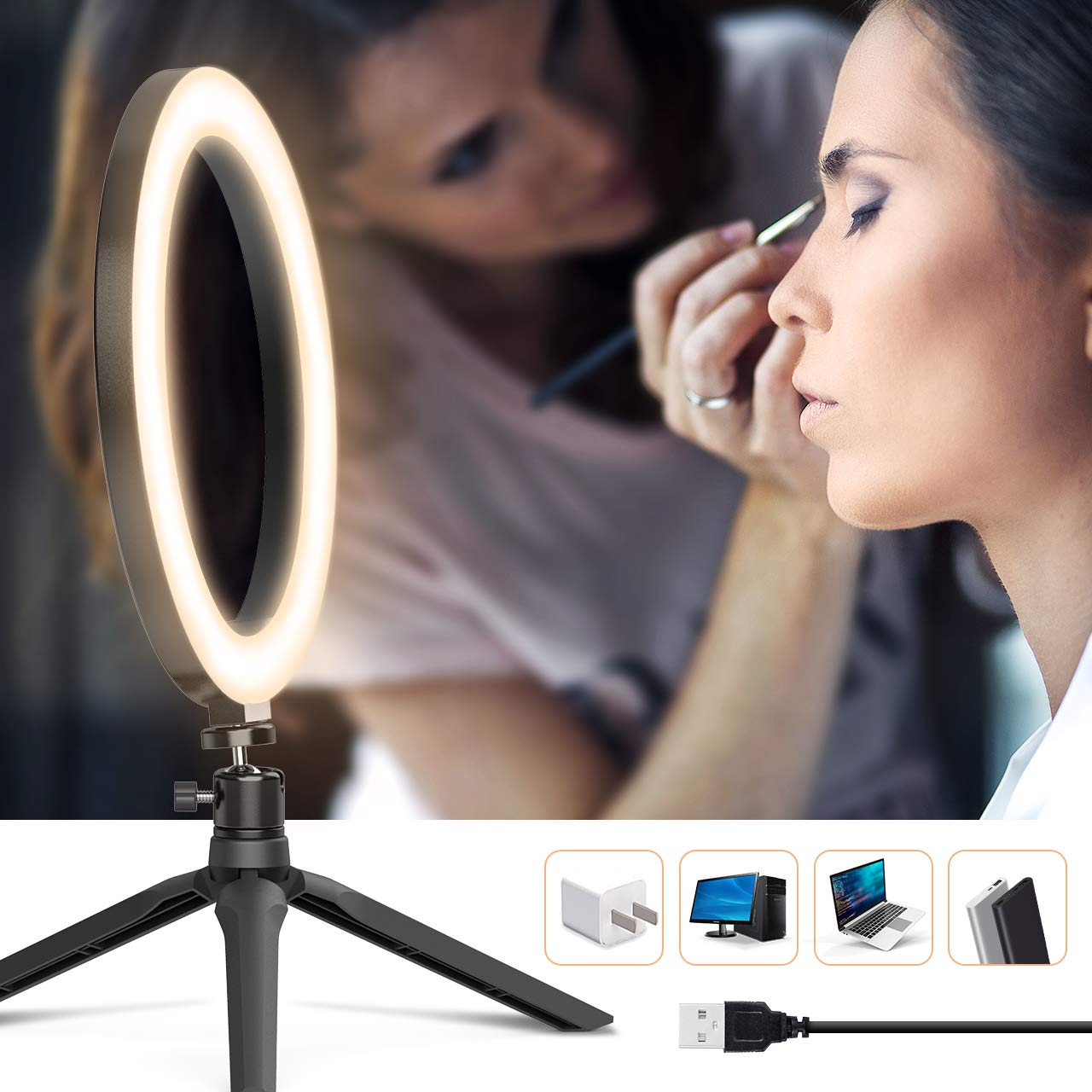 OCROUKI Ring Light with Stand and Phone Holder - Selfie Ring Light with Tripod Stand,3 Lighting Modes and 10 Brightness Levels,for Tiktok,YouTube, Makeup,for Phone and Computer (10.2Inch)