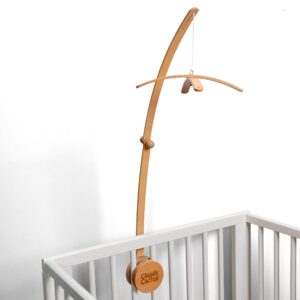 clouds and cactus crib mobile arm 33 inches for baby nursery - 100% natural beech wood with extra matching wooden holder attachment and anti slip clamping system (curved)