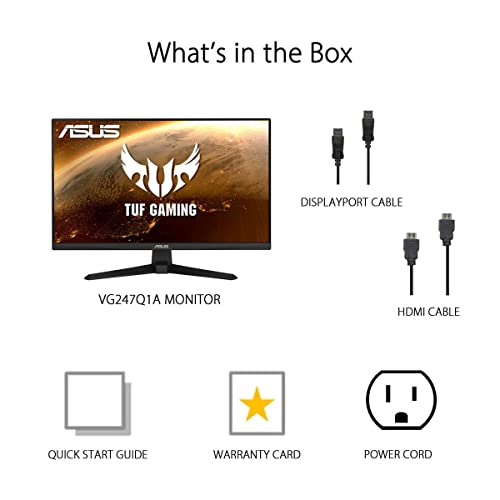 ASUS TUF Gaming VG27AQL1A 27” HDR Monitor, 1440P WQHD (2560 x 1440), 170Hz (Supports 144Hz), IPS, 1ms, G-SYNC Compatible, Extreme Low Motion Blur Sync, HDR400, 130% sRGB, Eye Care, HDMI DisplayPort