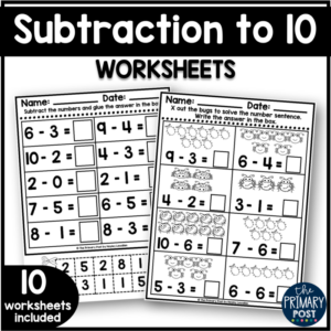 subtraction to 10 worksheets