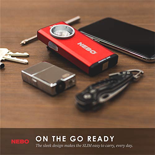 NEBO Slim Work Light, USB Rechargeable Bright Pocket Light with Clip, Hook and Magnetic Base for Hands-Free Lighting Portable COB LED Dimmable Flashlight 500 Lumens -Red