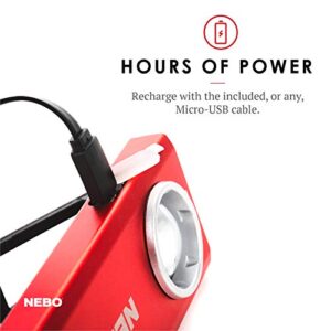 NEBO Slim Work Light, USB Rechargeable Bright Pocket Light with Clip, Hook and Magnetic Base for Hands-Free Lighting Portable COB LED Dimmable Flashlight 500 Lumens -Red