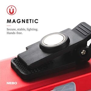 NEBO Slim Work Light, USB Rechargeable Bright Pocket Light with Clip, Hook and Magnetic Base for Hands-Free Lighting Portable COB LED Dimmable Flashlight 500 Lumens -Red