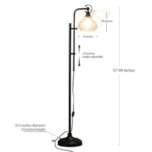 Brightech Austin LED Floor Lamp, Industrial Lamp for Living Rooms & Offices, Mid-Century Modern Standing Lamp with Adjustable Head, Tall Lamp with Rustic Glass Teardrop Shade for Bedroom - Black