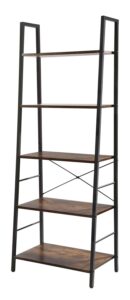 chadior ladder bookshelf, 5-tier industrial, freestanding tall wooden and metal frame shelf, narrow etagere bedroom and living room easy assembly bookcases, rustic brown