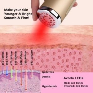 AVORLA® I Red Light Infrared Therapy Facial Wand I at-Home Skin Care Device, Anti Wrinkle Facial Massager (Gold)