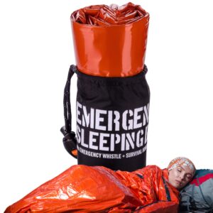 emergency portable sleeping bag reflective bivy sack mylar thermal survival kit emergency preparedness for camping extreme cold - includes whistle compass and survival hook emergency go bug out bag
