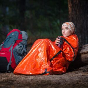 Emergency Portable Sleeping Bag Reflective Bivy Sack Mylar Thermal Survival Kit Emergency Preparedness for Camping Extreme Cold - Includes Whistle Compass and Survival Hook Emergency Go Bug Out Bag