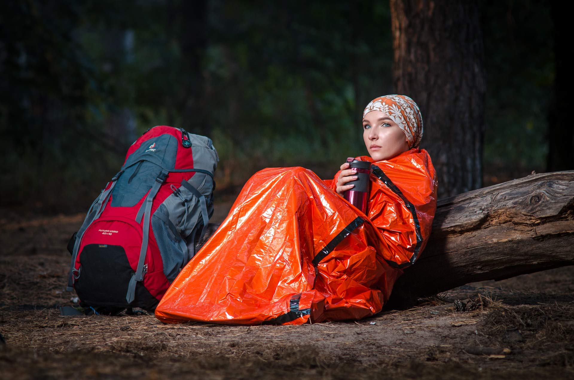 Emergency Portable Sleeping Bag Reflective Bivy Sack Mylar Thermal Survival Kit Emergency Preparedness for Camping Extreme Cold - Includes Whistle Compass and Survival Hook Emergency Go Bug Out Bag