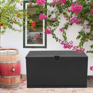 HOMEER Deck Box Plastic Rattan Storage Box Outdoor for Storage and Organization 120 Gallon Black