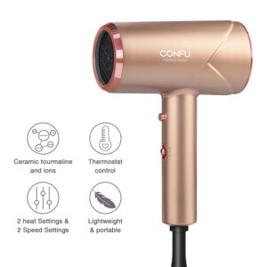 Ionic Hair Dryer, CONFU 1600W Professional Hair Dryer (with Powerful DC Motor) for Hair Care, Powerful Hot/Cool Wind Blow Dryer, 2 Concentrator Nozzles and ALCI Safety Plug for Home Travel Hotel