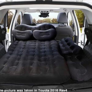 CALOER Thicked Inflatable Car Air Mattress with Pocket,Headboard,Pillows and Air Pump (Portable)-Camping Inflation Bed Travel Air Bed Car Back Seat-Blow Up Air Mattress - Car Bed fits Car, SUV Black