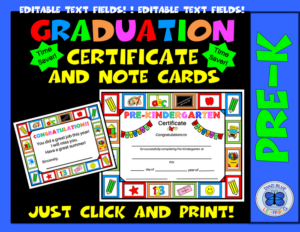 pre-k certificate and note cards - all about school