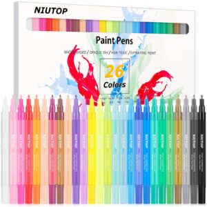 niutop 24 colors paint pens, extra fine point nylon tip, acrylic paint marker for stone rock painting, glass, wood, halloween pumpkin ornaments, ceramic, art craft supplies