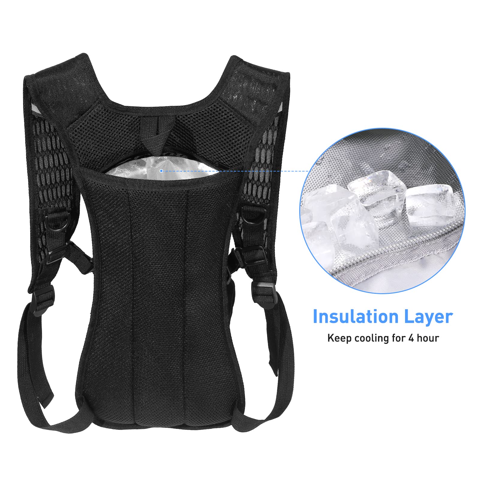 Hydration Pack,Hydration Backpack with 2L Hydration Bladder Lightweight Insulation Water Pack for Festivals, Raves, Hiking, Biking, Climbing, Running and More (Black)