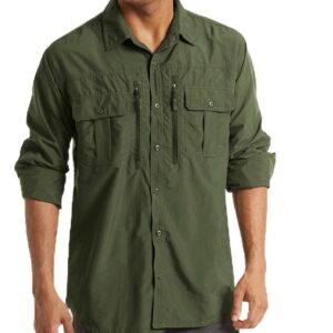 MAGCOMSEN UV Protection Shirts for Men Fishing Shirts for Men Long Sleeve Shirts for Men Hiking Shirts Work Shirts Army Green XL