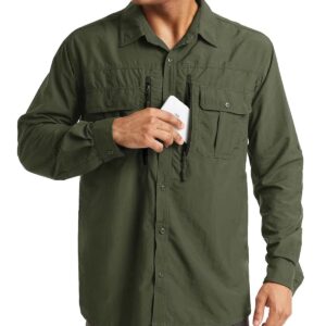 MAGCOMSEN UV Protection Shirts for Men Fishing Shirts for Men Long Sleeve Shirts for Men Hiking Shirts Work Shirts Army Green XL